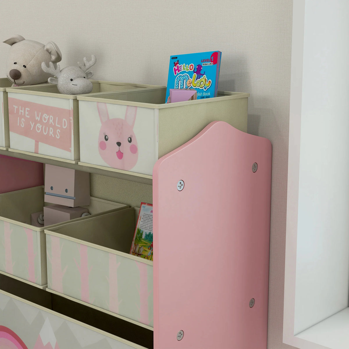 Kids Toy Storage Organiser 63x30x66cm with 6 Fabric Bins MDF Steel Frame for Bedroom and Nursery