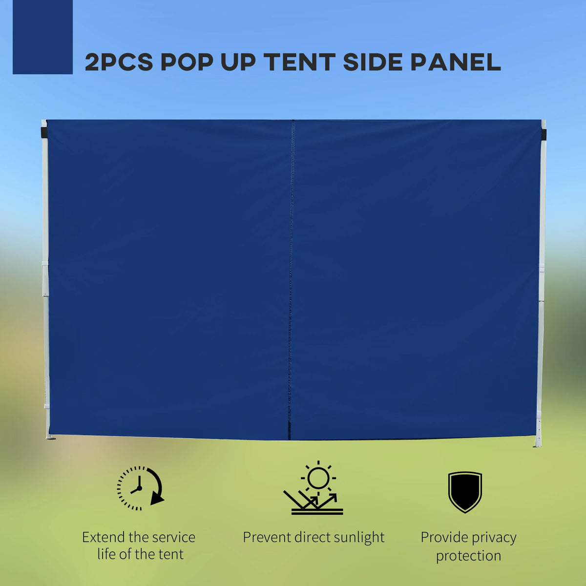 Gazebo Replacement Side Wall Panels Set of 2 with Window 3x2m Velcro Fixing PE Coated 210D Oxford Blue