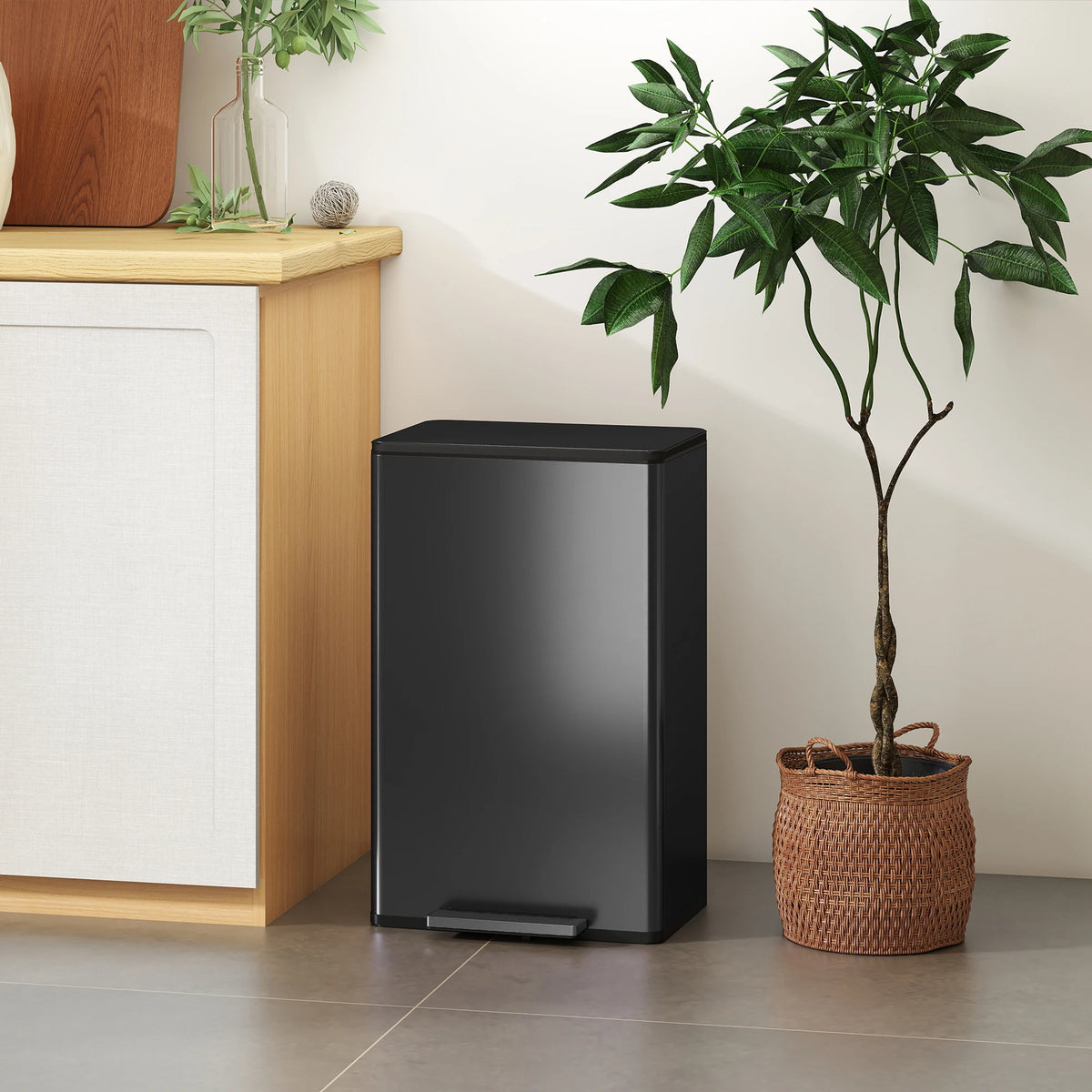 45L Pedal Kitchen Bin with Soft-Close Stay-Open Lid and Inner Bucket, Black