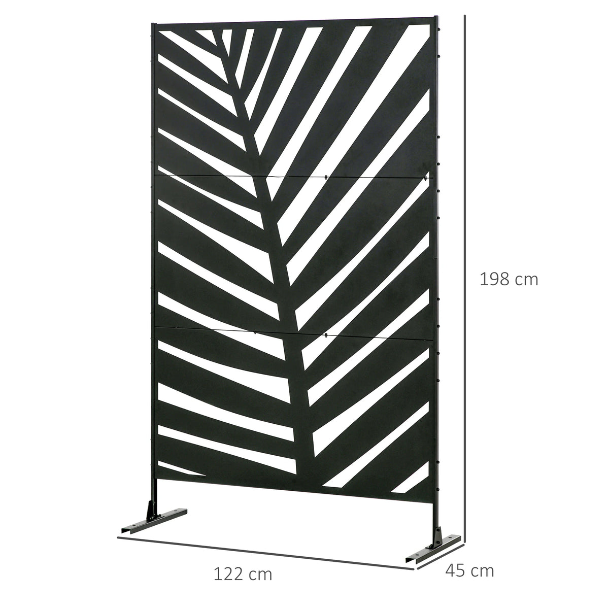 Freestanding Privacy Screen 198x122cm Metal Garden Divider with Banana Leaf Cut Out Design and Feet