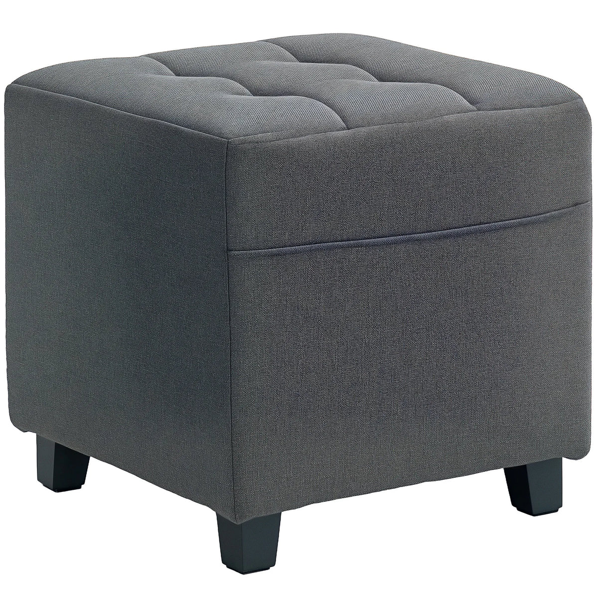 Small Footstool Square Ottoman with Padded Seat for Living Room, Grey