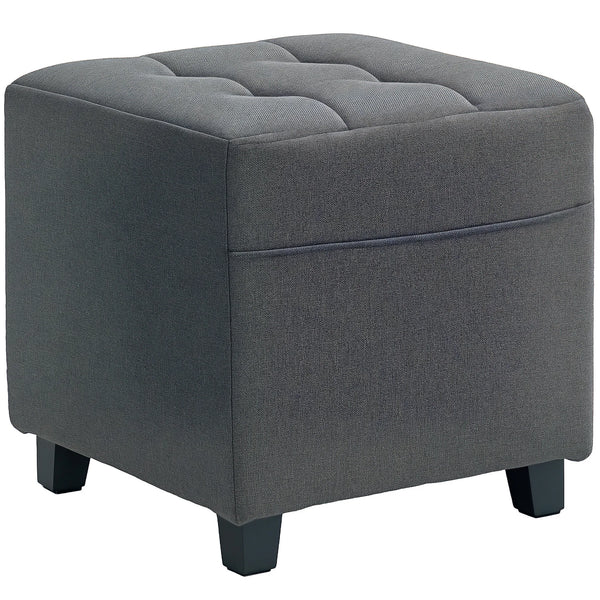 Small Footstool Square Ottoman with Padded Seat for Living Room, Grey