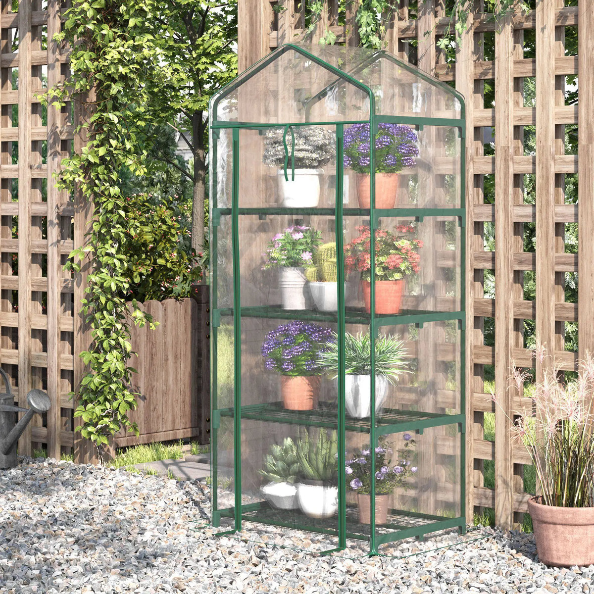 Portable 4-Tier Mini Greenhouse Plant Grow House with Clear Cover, Outdoor