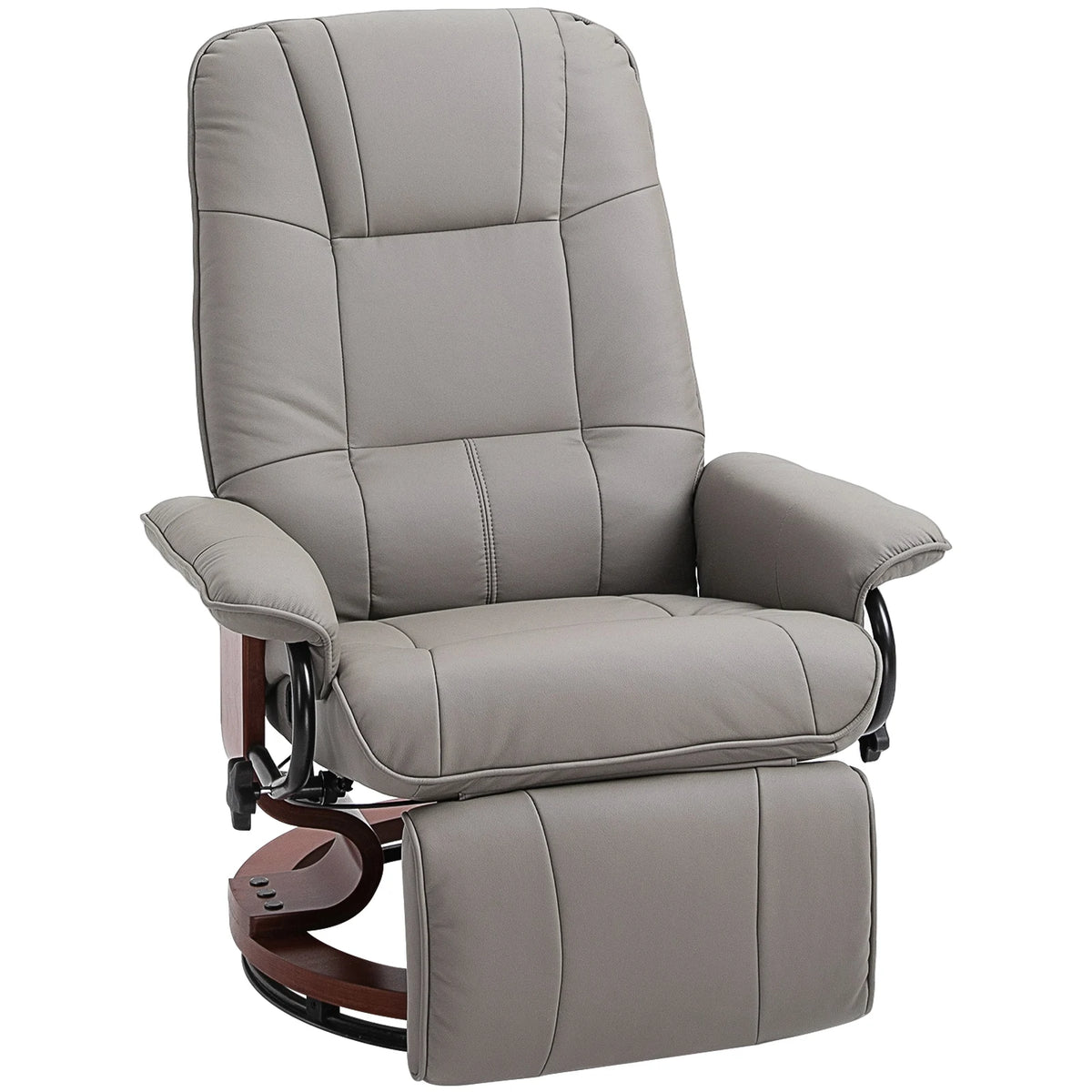 Swivel Recliner Armchair with Footrest and Wooden Base, PU Leather