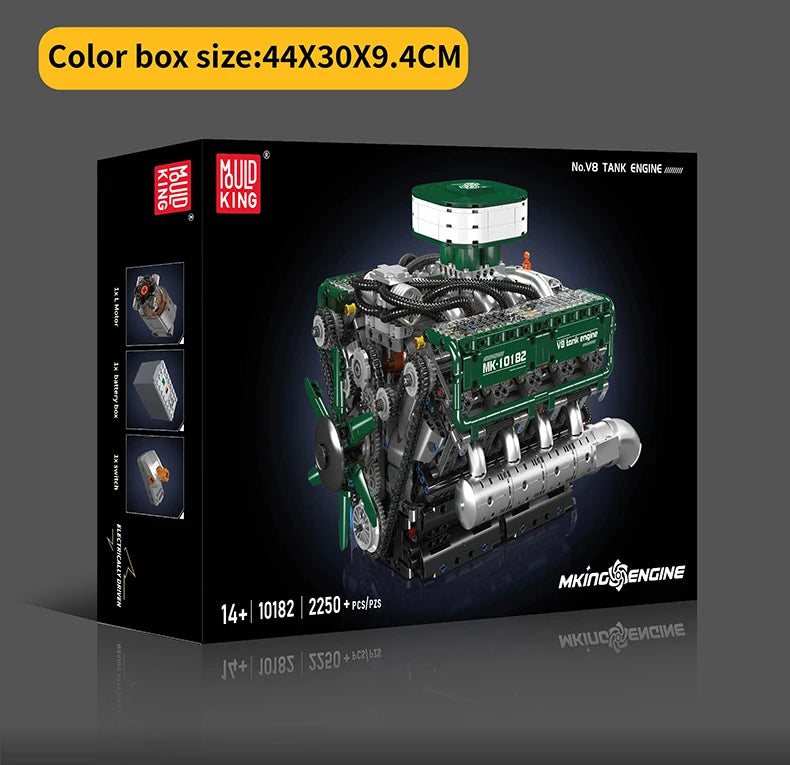 Mould King Motorised V8 Tank Engine Building Block Set 2250 Pieces Technical Assembly Brick Set for Adults and Kids