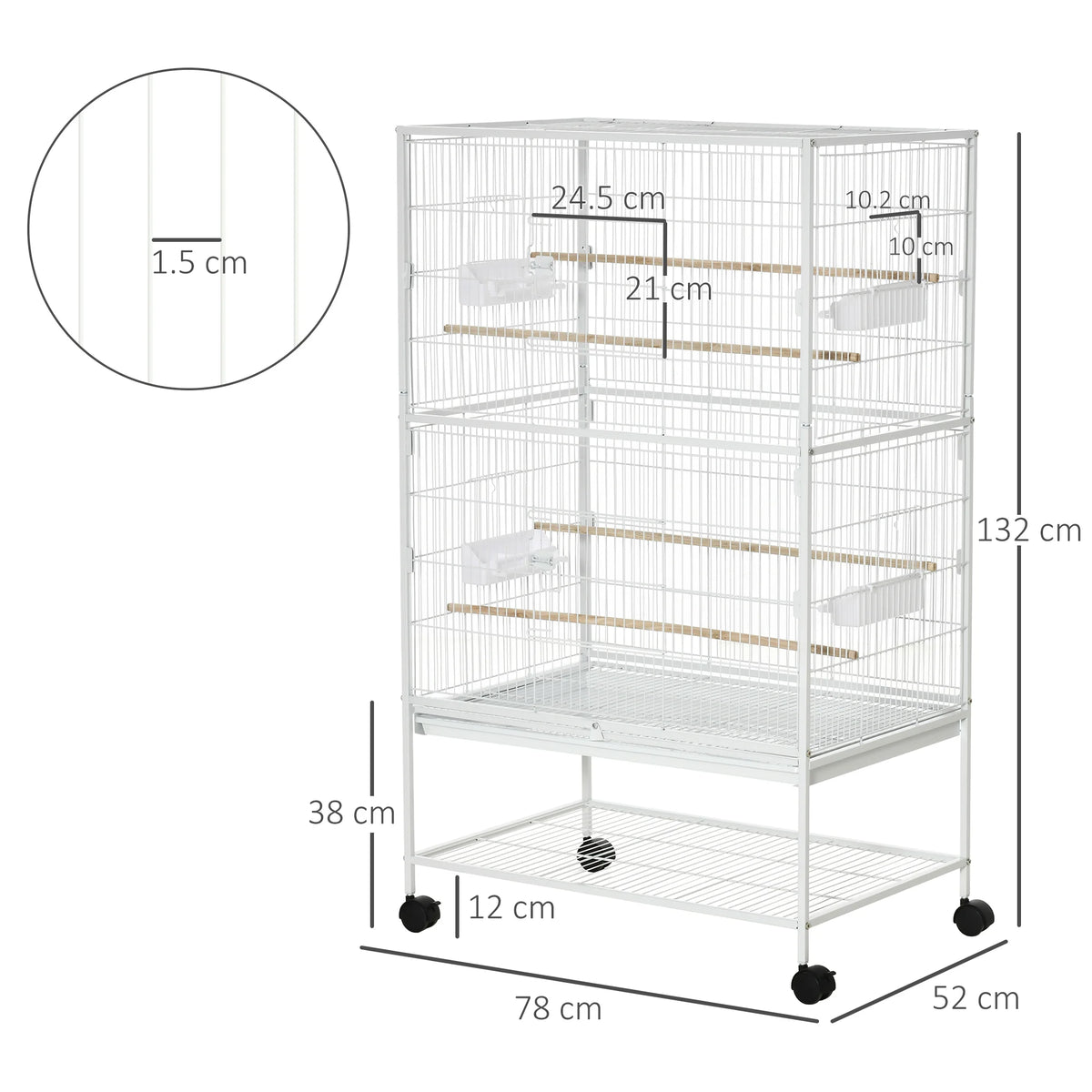Large Bird Cage with Stand and Wheels for Budgies, Finches and Canaries