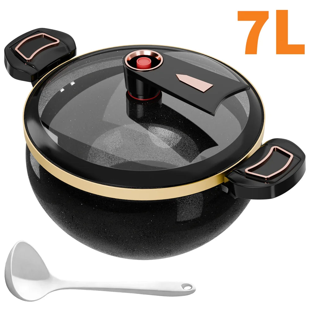 7L Enamelled Cast Iron Stew Pot with Glass Lid and Pressure Release Valve, 27cm