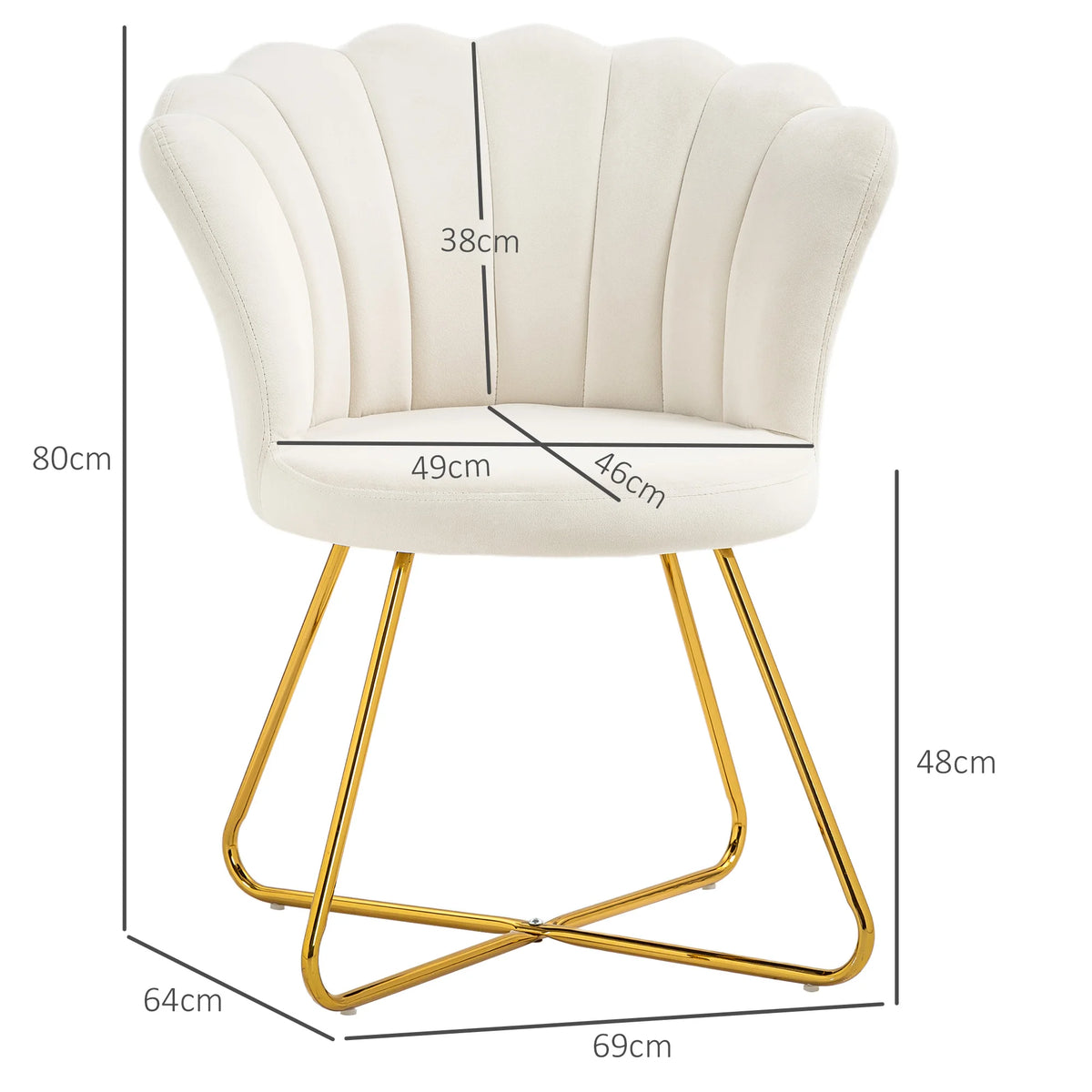 Accent Armchair with Lotus Petal Backrest Velvet Feel Upholstery Powder Coated Steel Legs High Back Cream