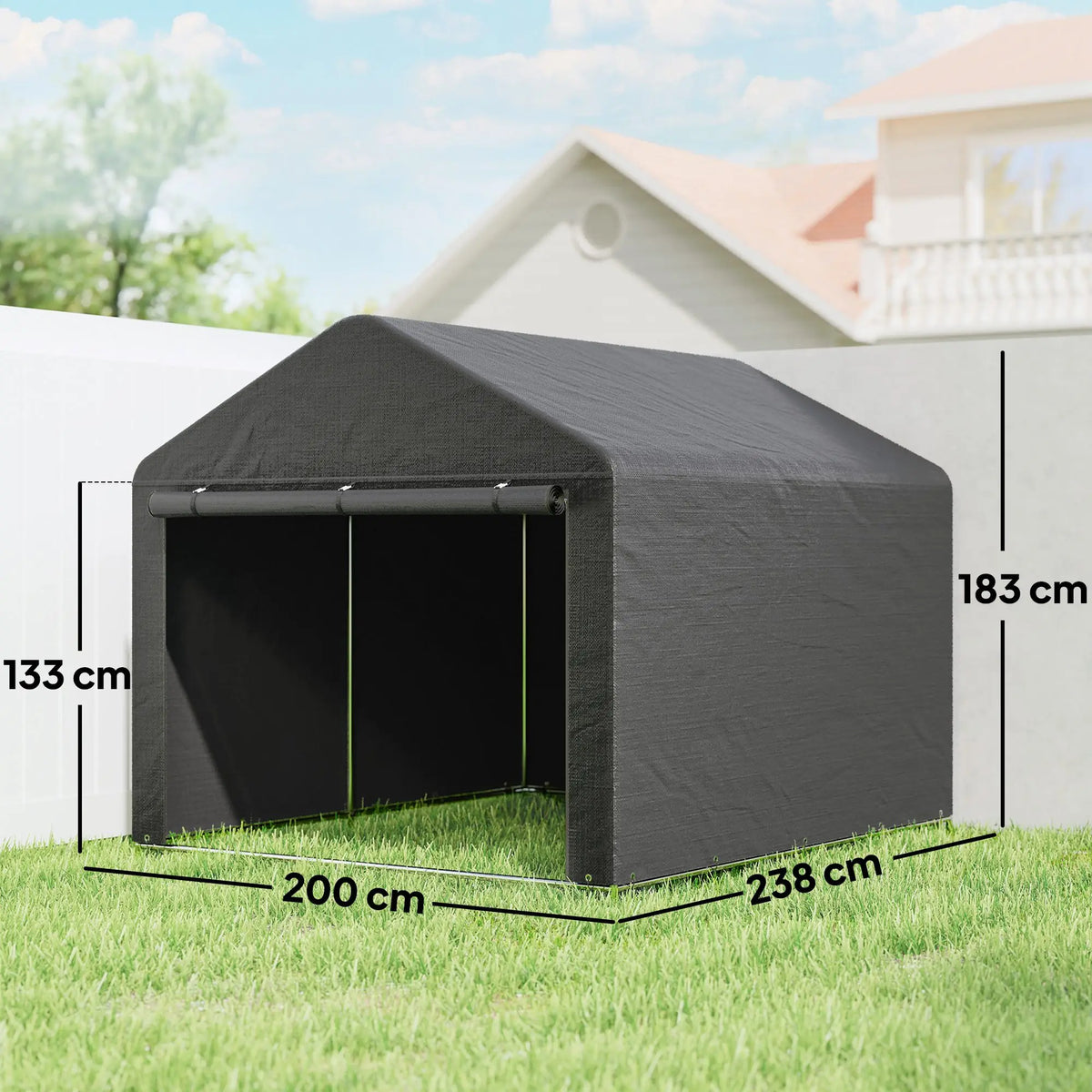 Garden Storage Shed Tent with Roll-Up Zipped Door, 6.6 x 7.8ft, Dark Grey