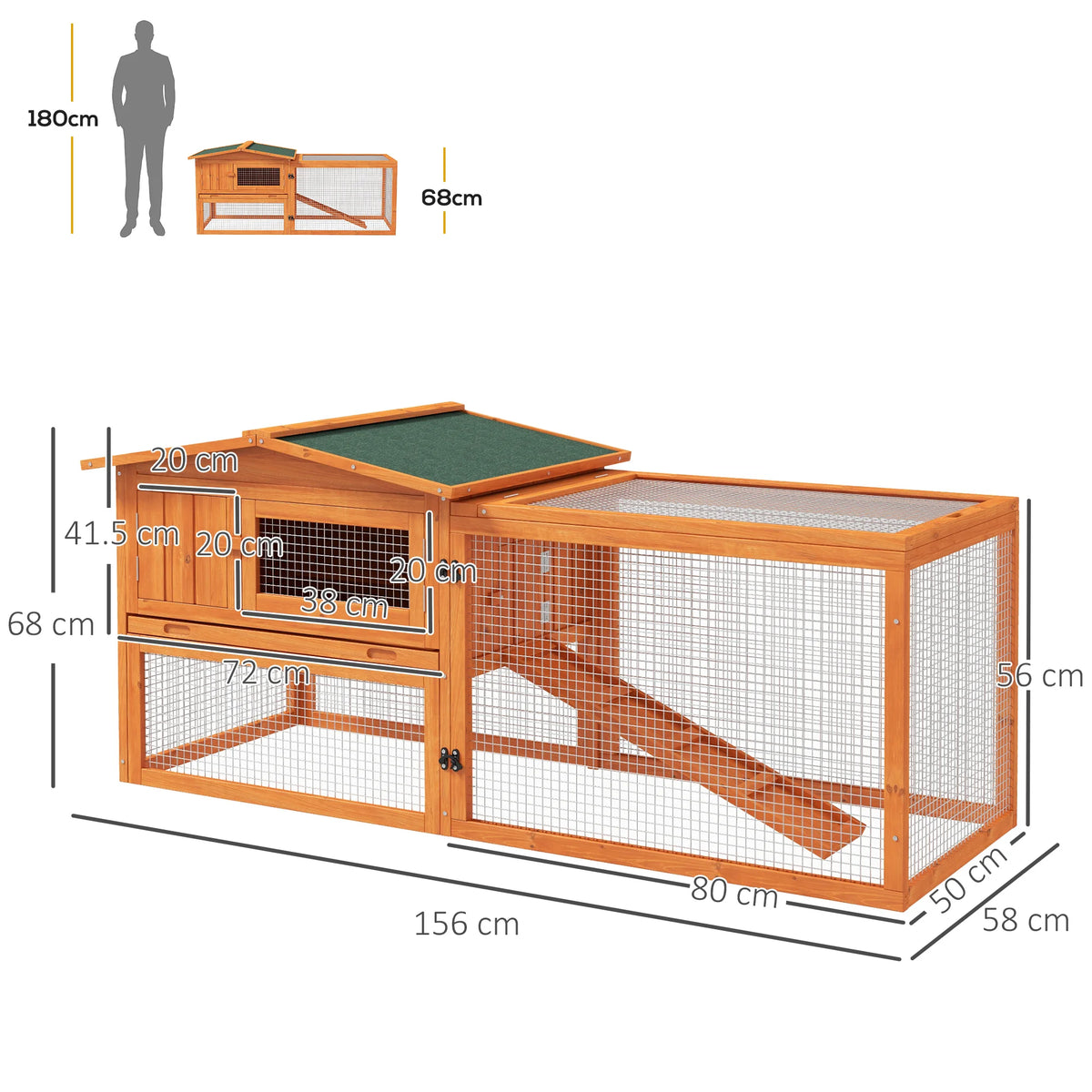 Wooden Rabbit Hutch with Detachable Run Feeding Trough Openable Top and Slide Out Tray Guinea Pig Cage