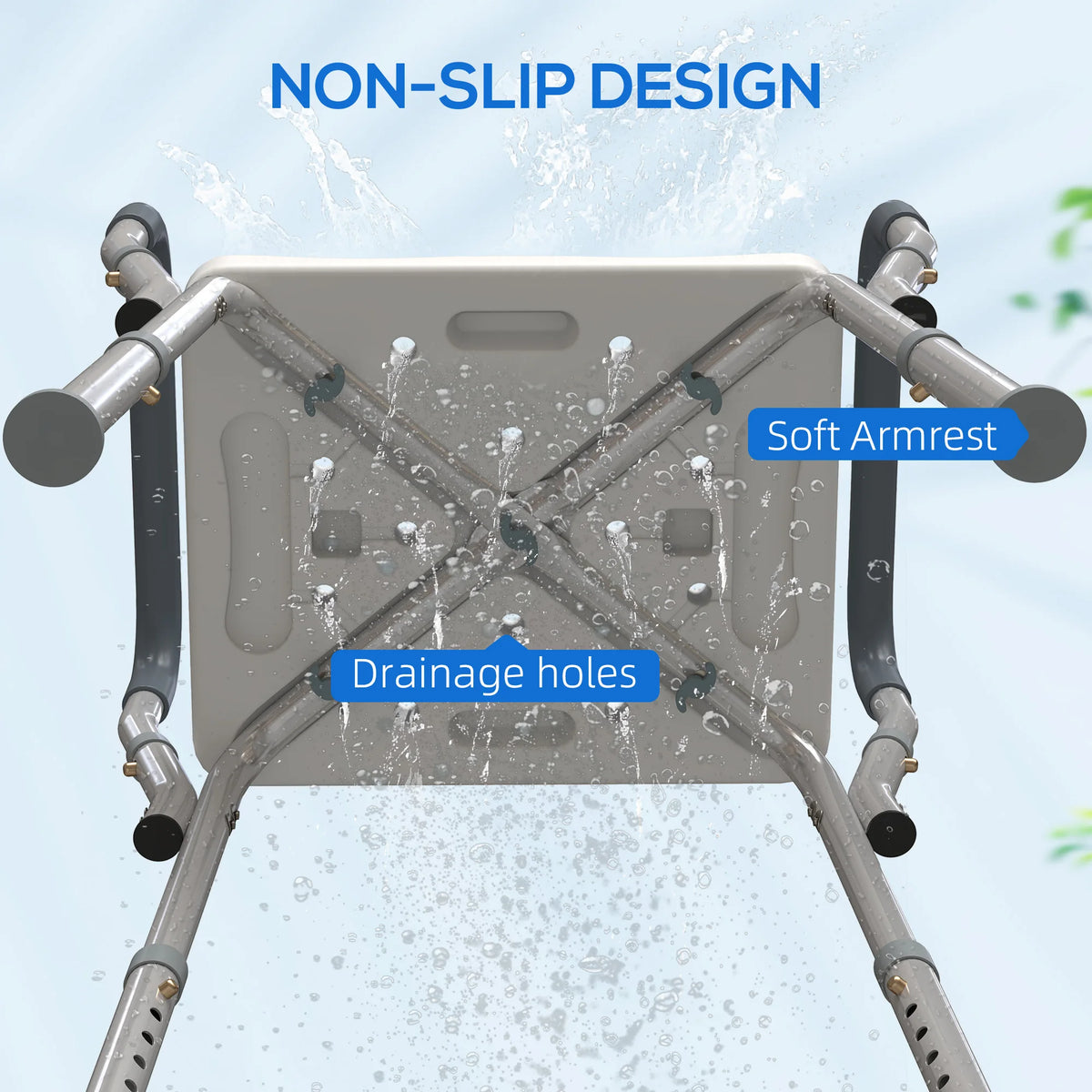 Shower Stool Height Adjustable 57-69cm 6 Levels EVA Padded Seat Aluminium Frame Anti Slip Rubber Feet Grey