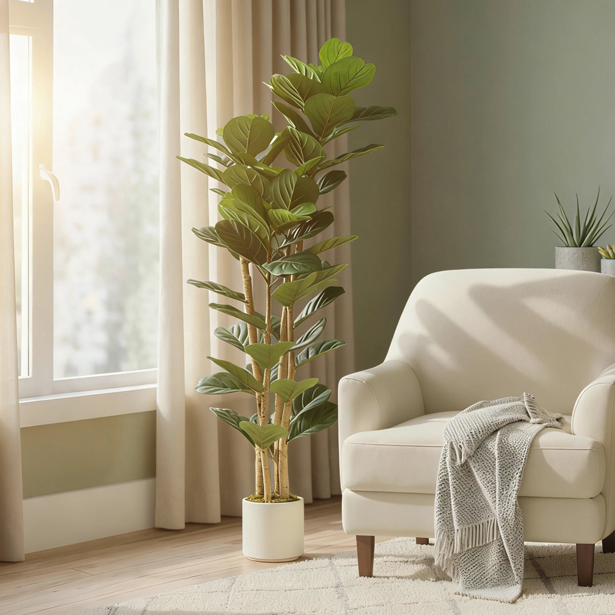 Artificial Fiddle Leaf Fig Tree 150cm with PEVA Real Touch Leaves and Solid Wood Trunks in Pot