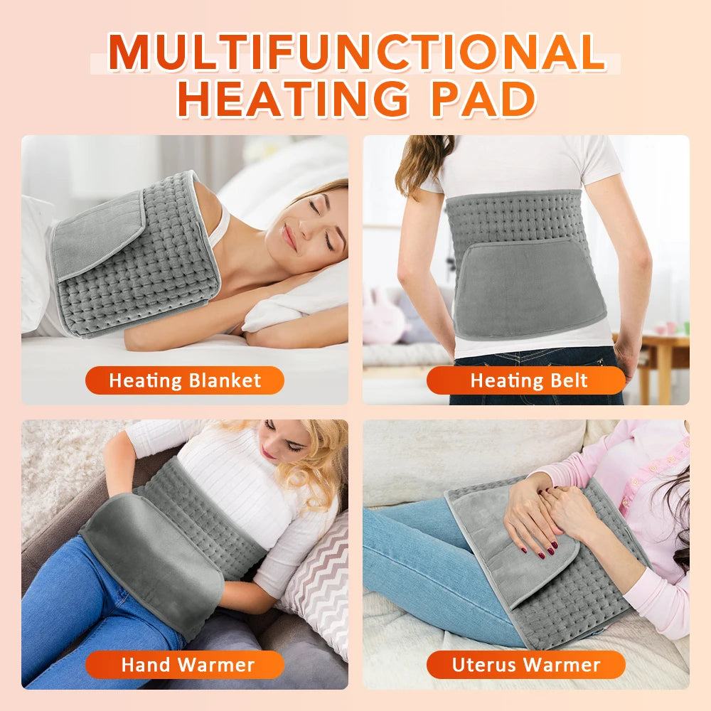 Electric Heating Pad Belt 60 x 30cm with Hand Warmer Pocket, 10 Heat Settings, UK Plug
