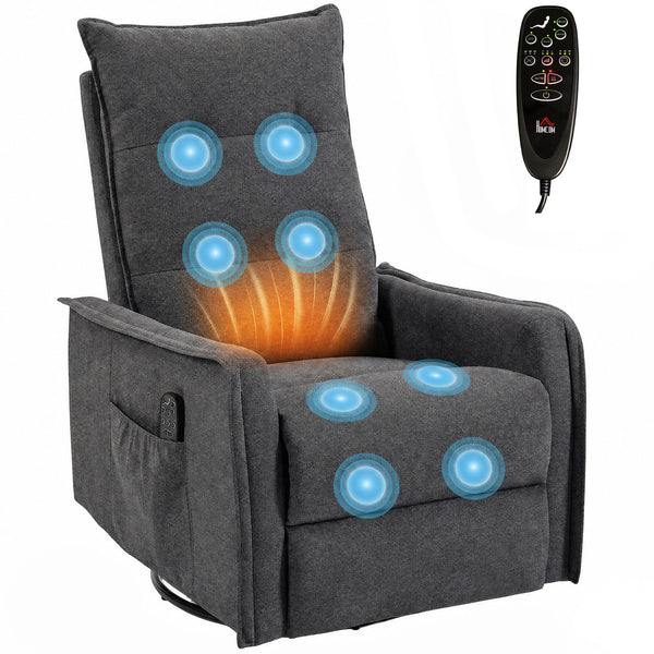 Massage Recliner Armchair with 8 Vibration Points Lumbar Heat 360° Swivel and 155° Recline Chenille Dark Grey