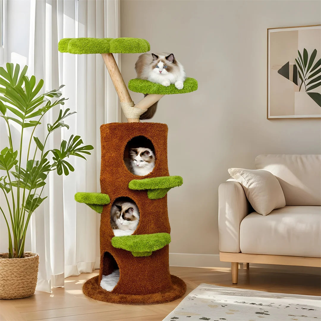 BINGOPAW Green Multi-Level Cat Tree Tower 61x148cm Sisal Scratching Post Plush Cave for Multiple Cats