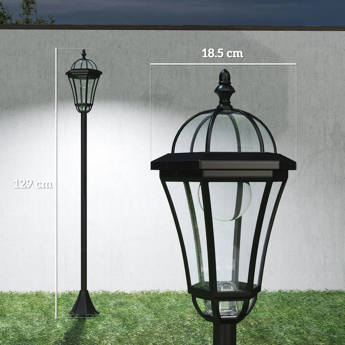 Solar Garden Post Lights with Auto On/Off, Set of 2, Black