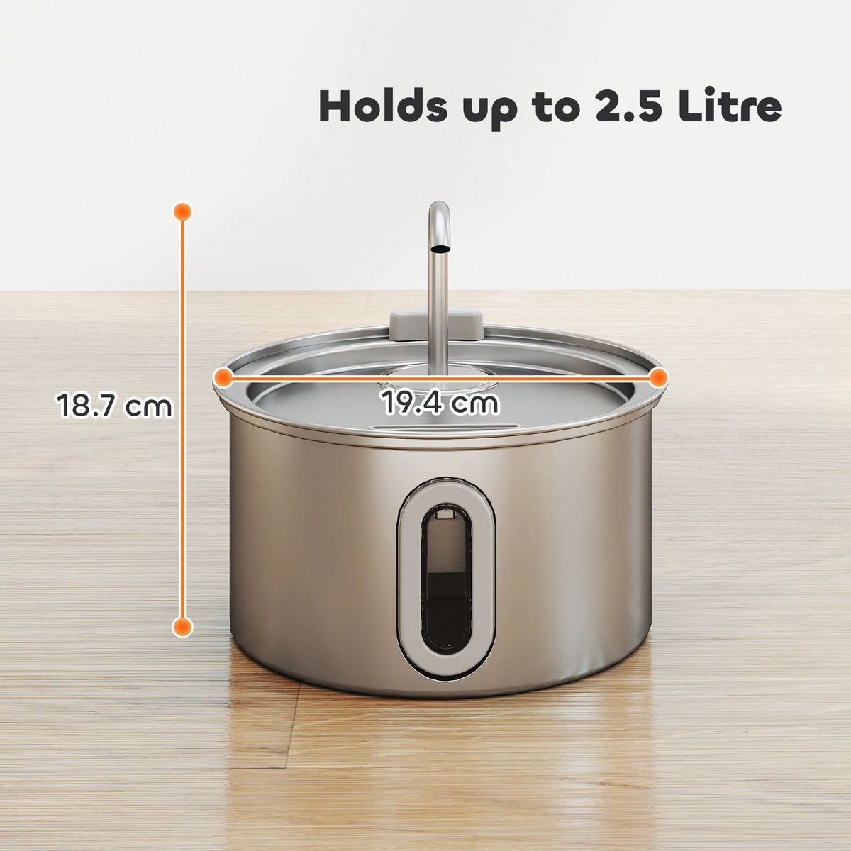 Cat Water Fountain 2.5L 304 Stainless Steel Ultra Silent Pump with Filter and LED Water Level Window