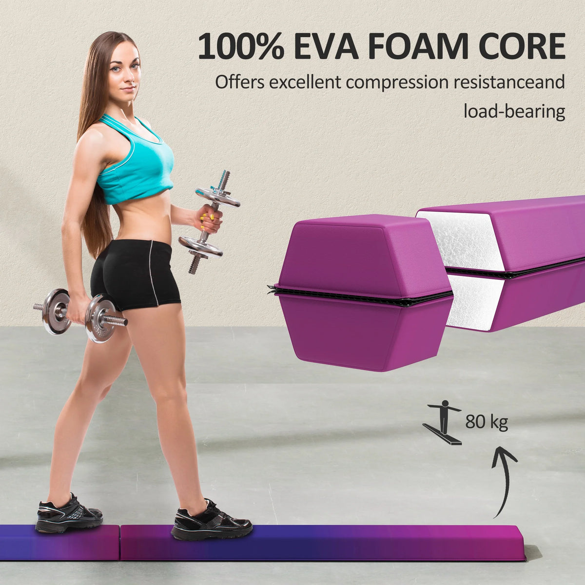 7.7FT Folding Gymnastics Balance Beam with Anti-Slip Base, Blue