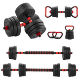 6 in 1 Adjustable Dumbbell Barbell Set 30KG 20KG 15KG Kettlebell Push-Up Rack for Home Fitness Strength Training