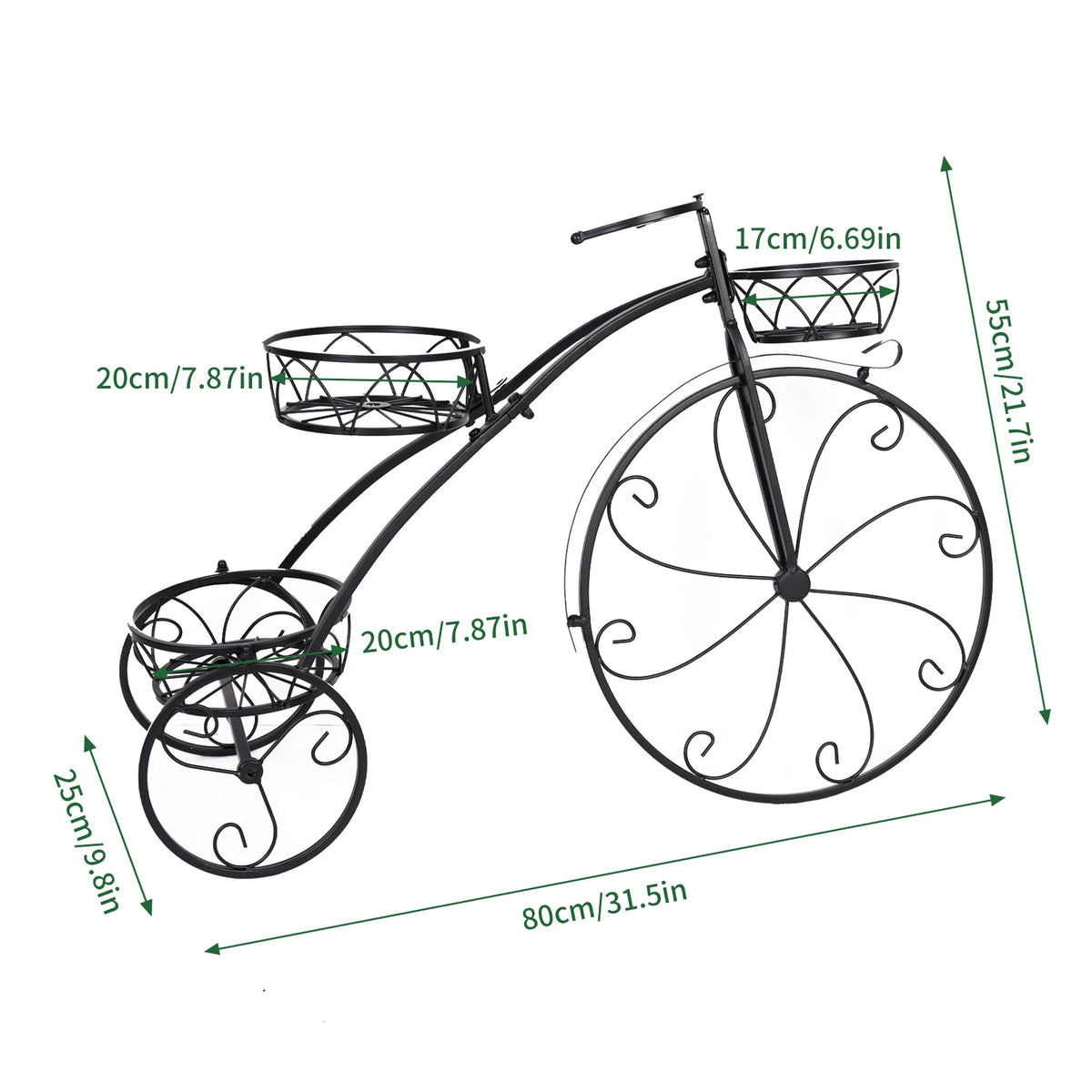 3 Tier Bicycle Shaped Iron Plant Stand 79.5x52cm 28kg Capacity Black for Living Room Garden Patio Balcony