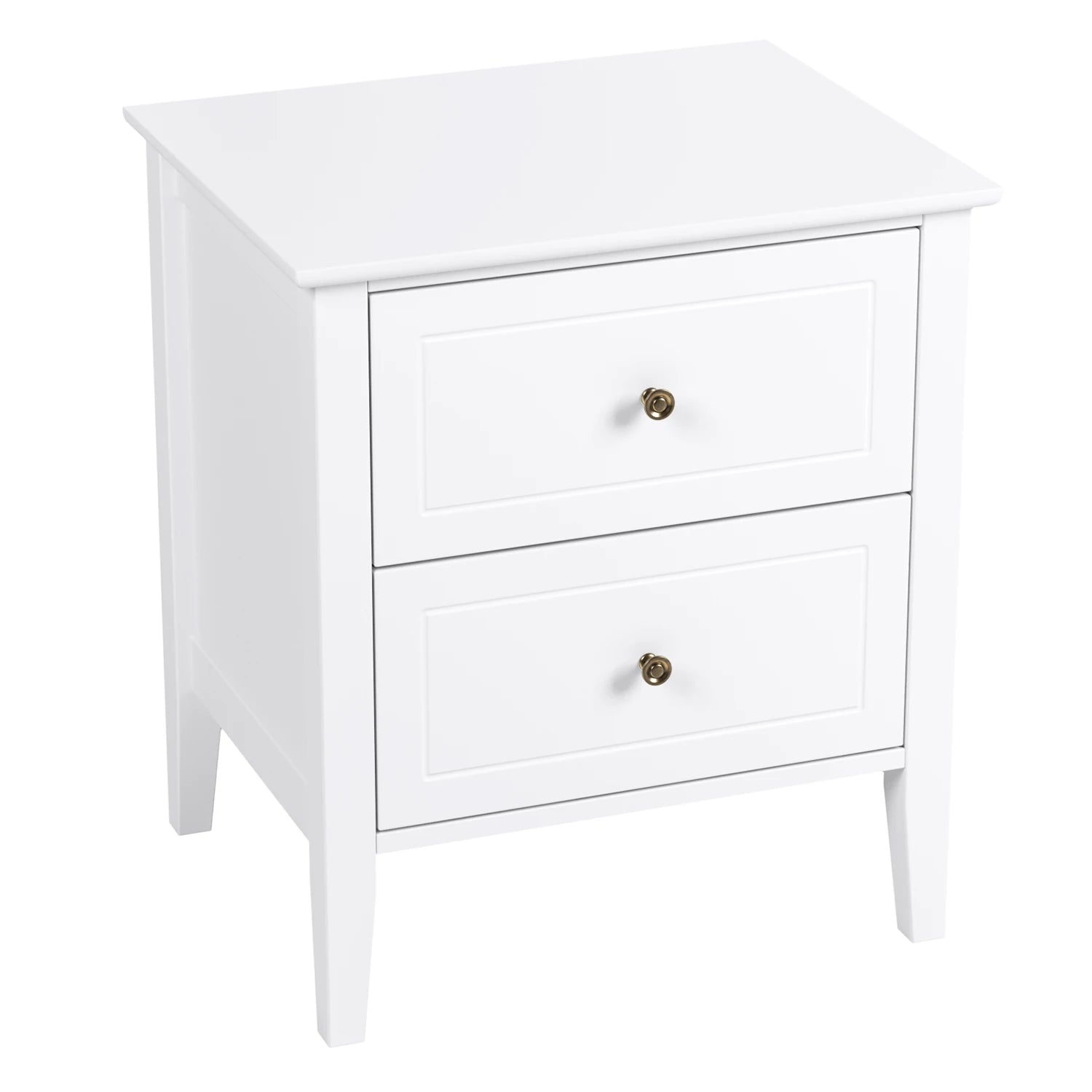 White Bedside Table with 2 Drawers | 50x40x55cm Wooden Nightstand Bedside Cabinet for Bedroom
