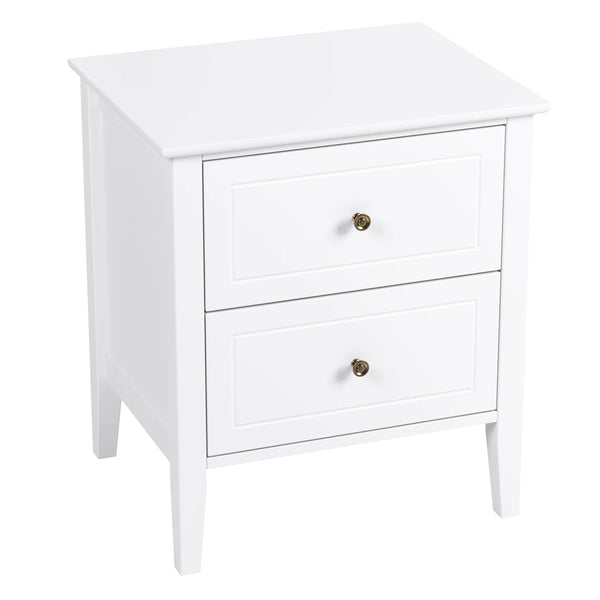 White Bedside Table with 2 Drawers | 50x40x55cm Wooden Nightstand Bedside Cabinet for Bedroom