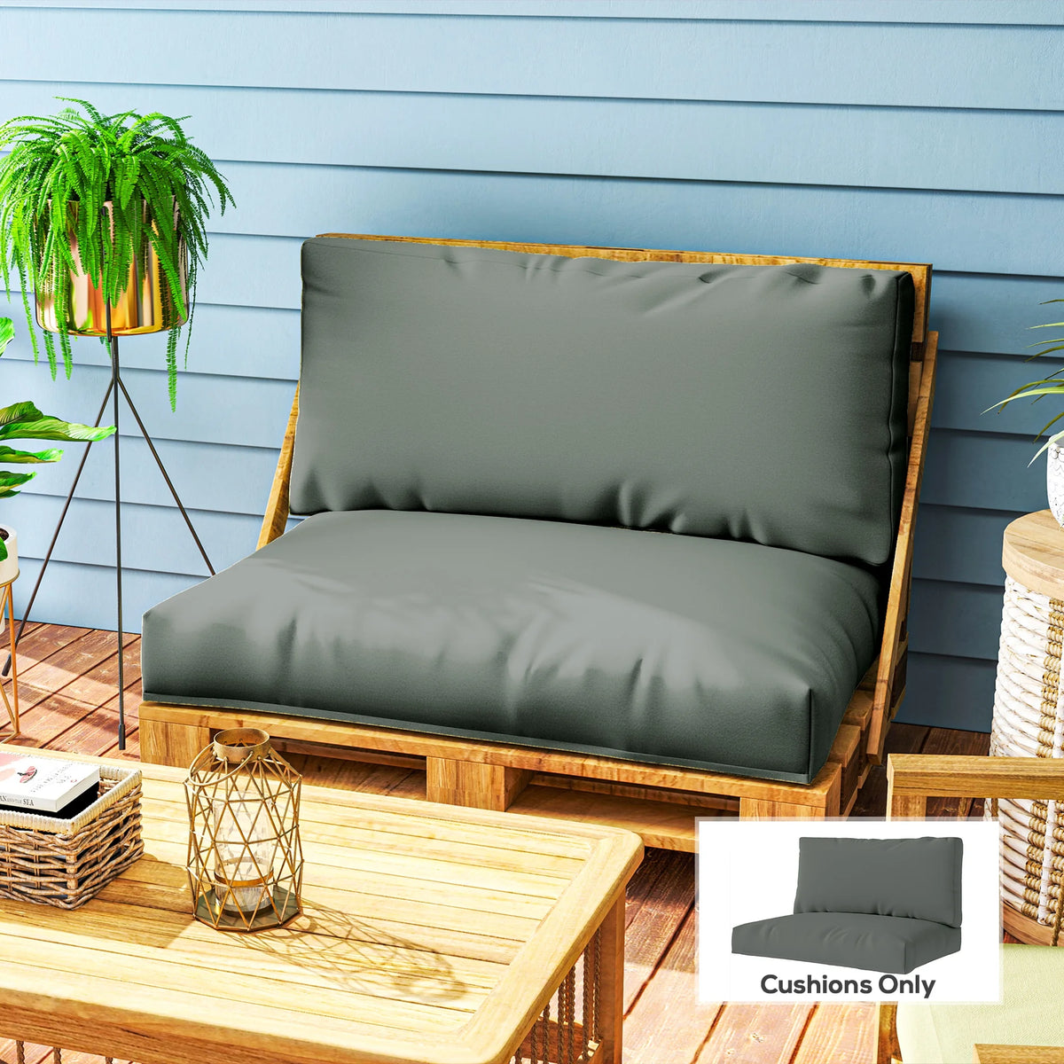 2 Seater Pallet Furniture Cushions, 220gsm Fabric, Charcoal Grey