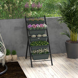 5 Tier Vertical Raised Garden Bed 57.5x78x122cm 5 Removable Trays Elevated Plant Stand Charcoal Grey