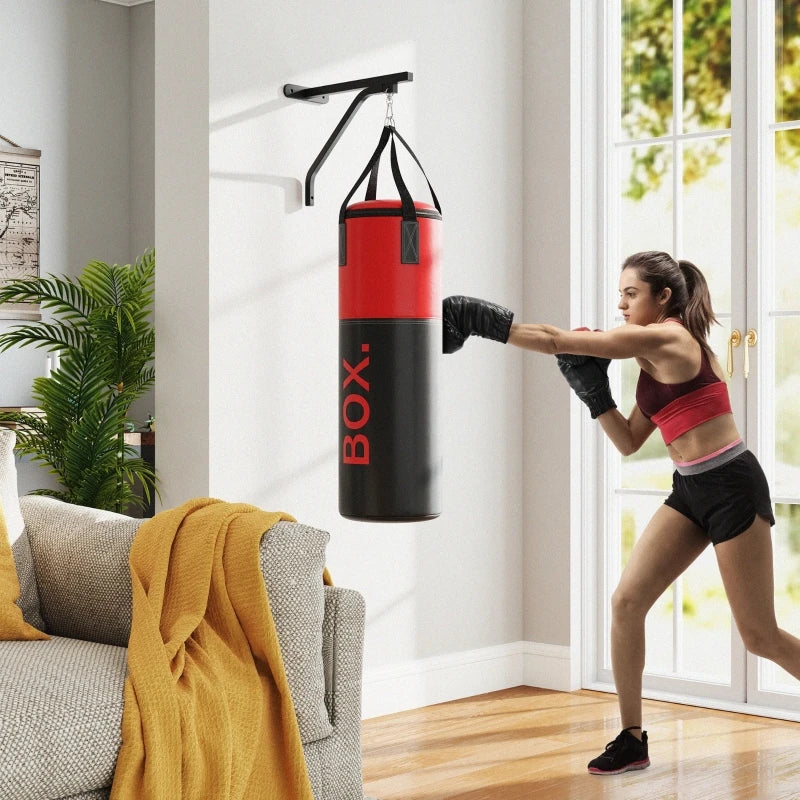 Unfilled Punching Bag Set with Wall Bracket Boxing Gloves Hand Wraps 360° Swivel Hook 90cm for Home Training