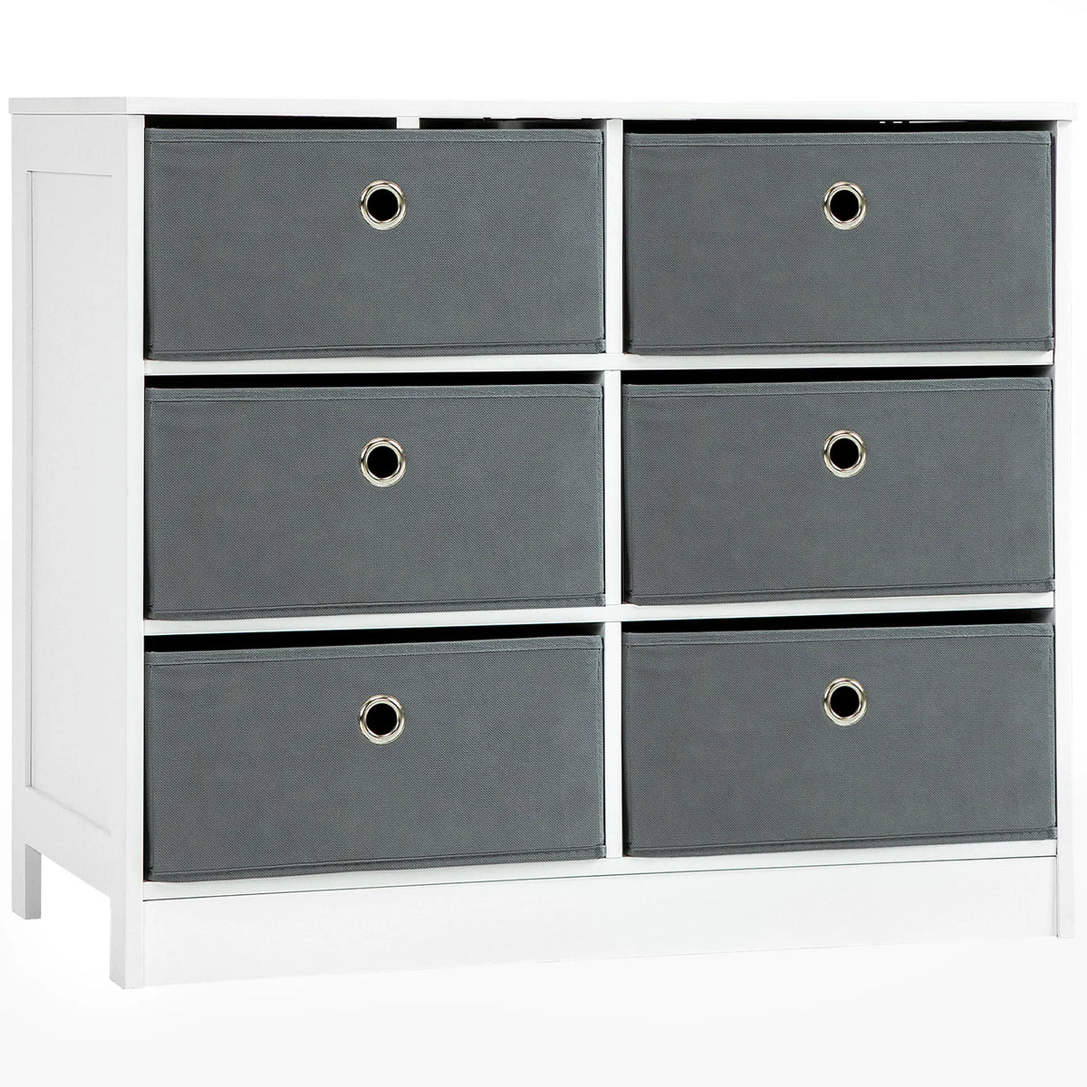 Chest of Drawers with 6 Fabric Drawers, White and Grey