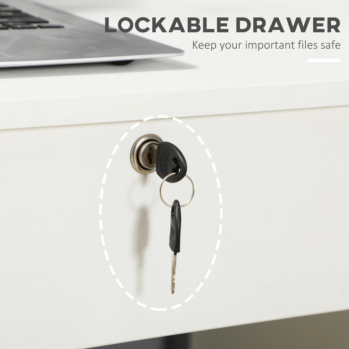 Computer Desk with 5 Drawers and Lockable Drawer, Home Office Writing Desk, 110 x 50 x 76 cm, White