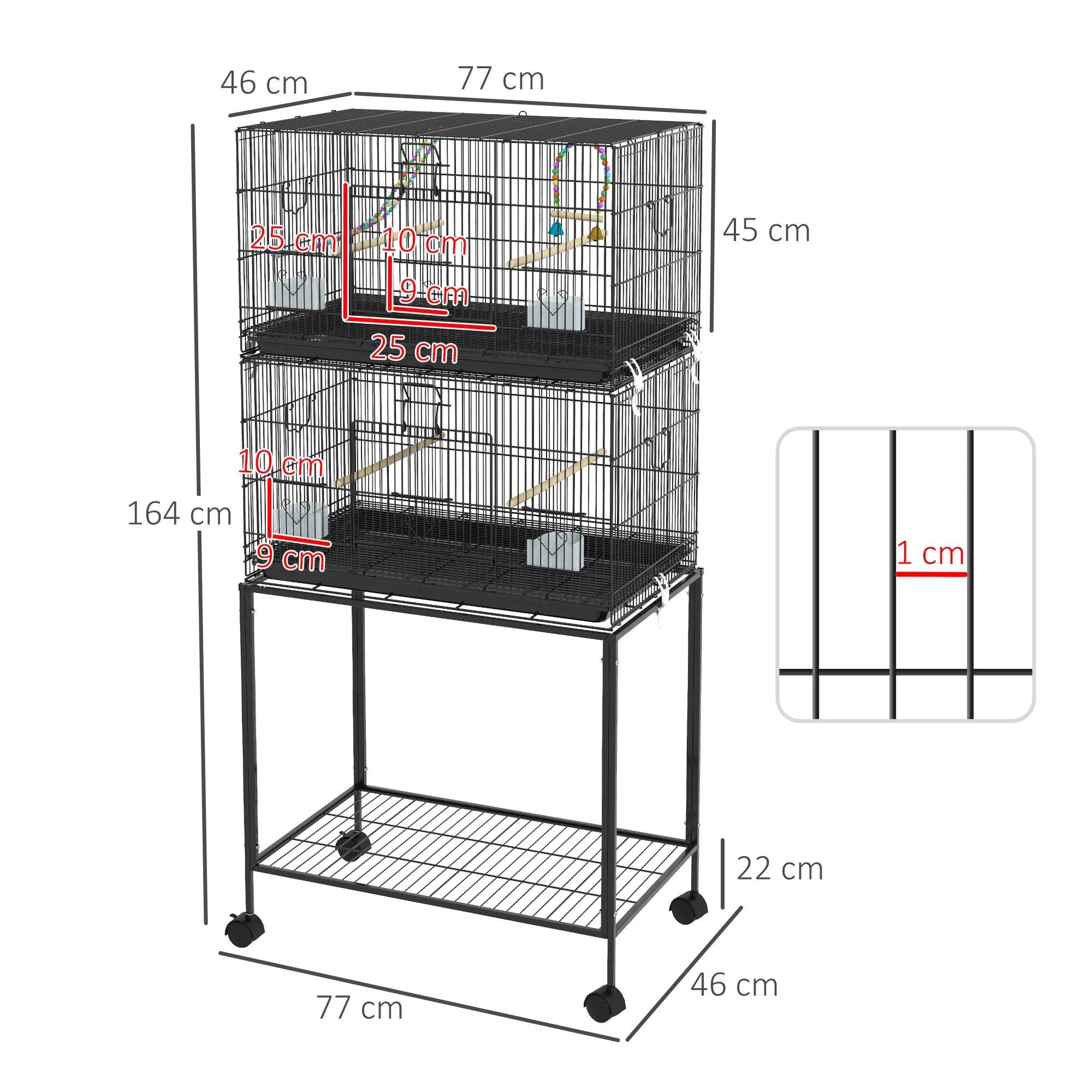 Two Tier Bird Cage on Wheels with Stand Perches Swings Ladder and Storage Shelf for Canaries Budgies and Small Birds
