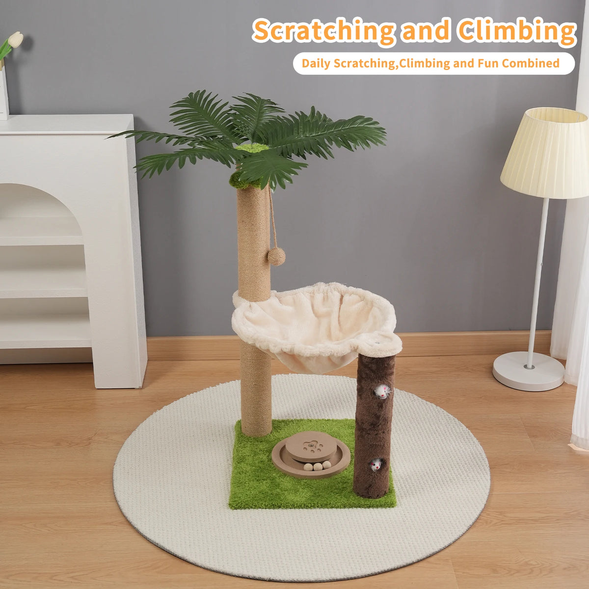 Palm Cat Tree 82cm Modern Scratching Post Climbing Tree Kittens Sleep Platform Sisal Strings