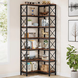 7-Shelf Large Corner Bookcase 200cm Tall with Metal Frame | L-Shaped Display Shelf for Living Room Office