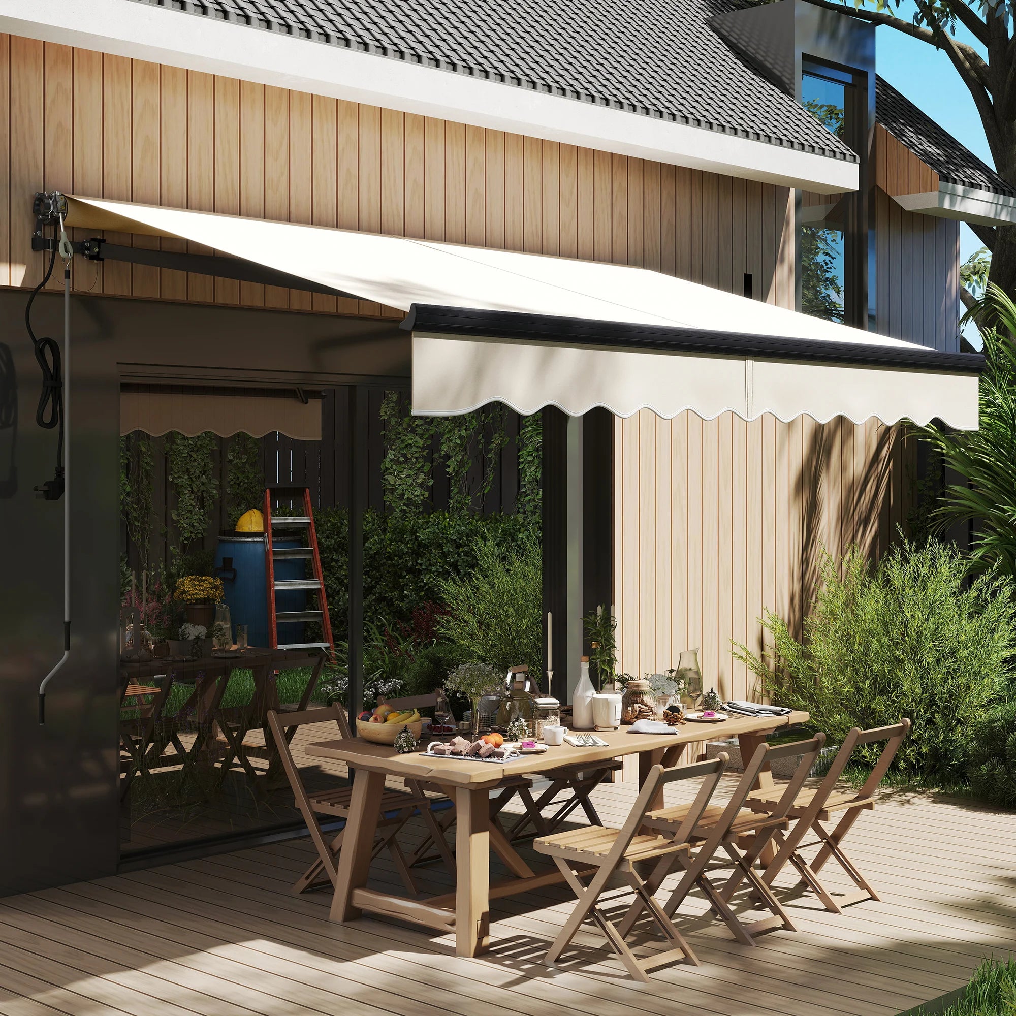 3x2.5m Electric Retractable Awning with Remote Control 280g UV30+ Polyester Aluminium Frame Patio Canopy Beige