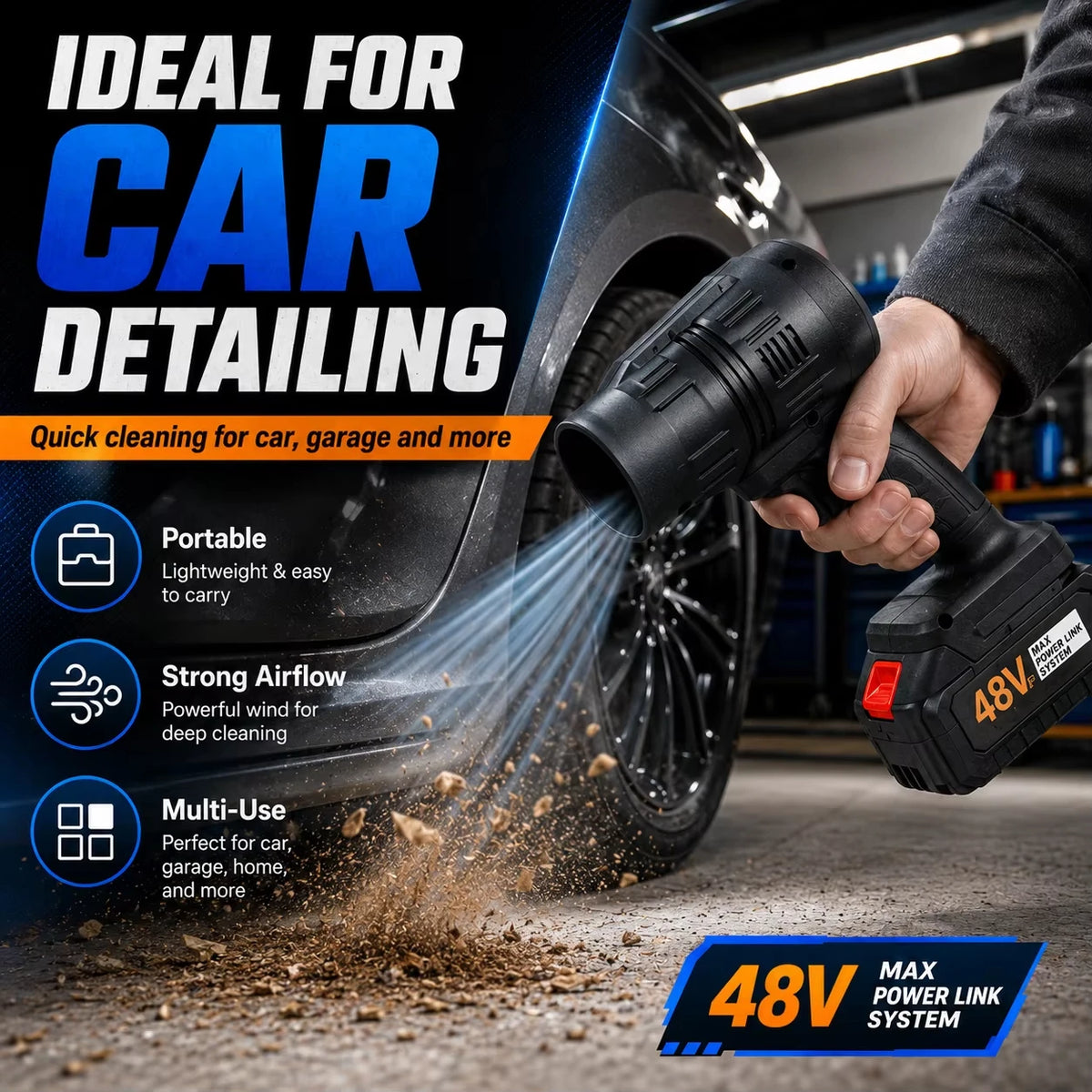 Cordless Jet Blower with 2 Batteries and Charger, Handheld Turbo Air Duster for Car Cleaning
