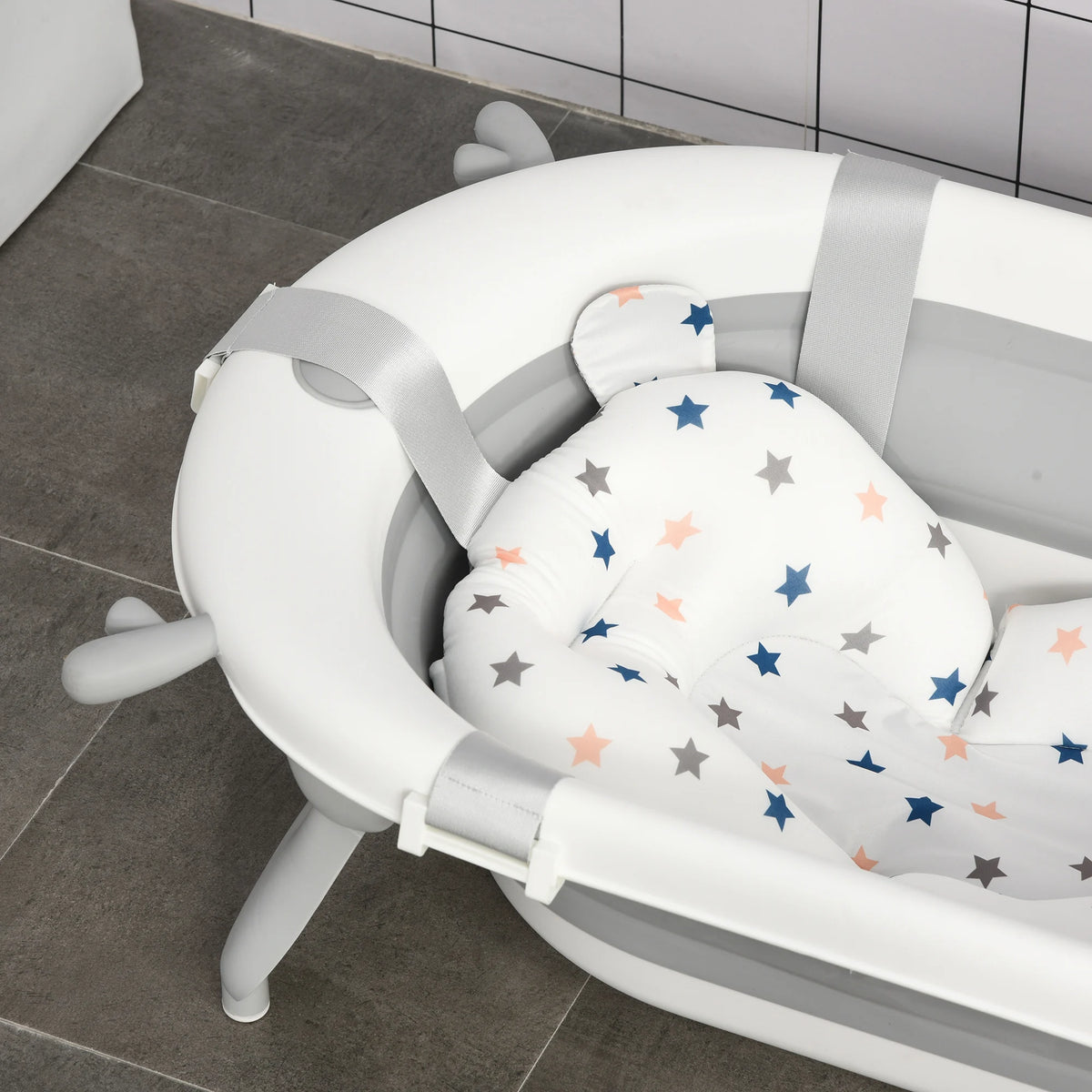 Foldable Baby Bath Tub with Temperature Indicating Plug Ergonomic Cushion and Non Slip Folding Legs
