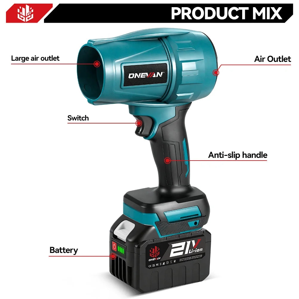 Brushless Cordless Turbo Jet Blower 2000W, Compatible with Makita 18V Batteries