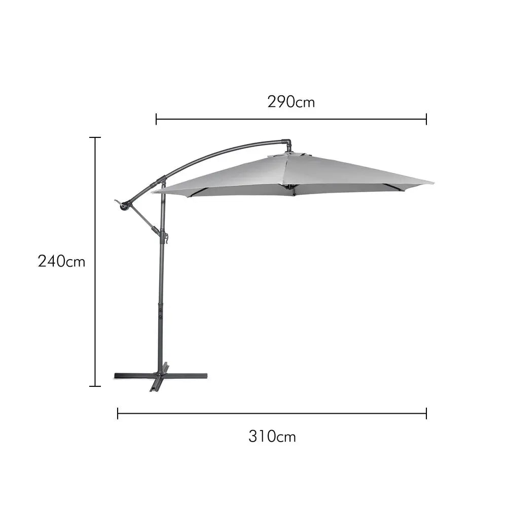 3m Cantilever Banana Parasol with Hand Crank, Tilt & Rotate, Grey Canopy