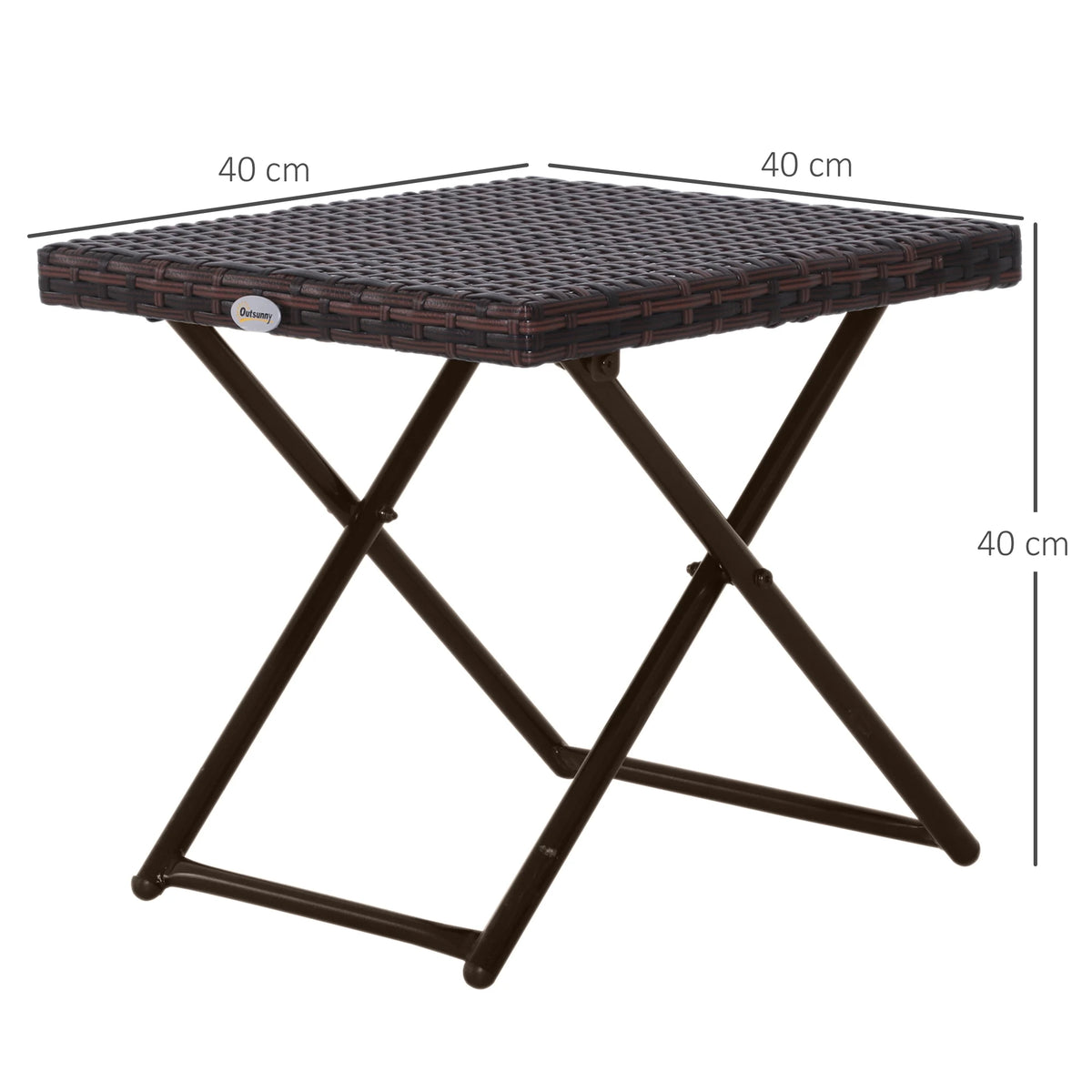 Garden Small Folding Square Rattan Coffee Table, Bistro Balcony Outdoor Wicker Side Table, 40H x 40L x 40W cm, Brown