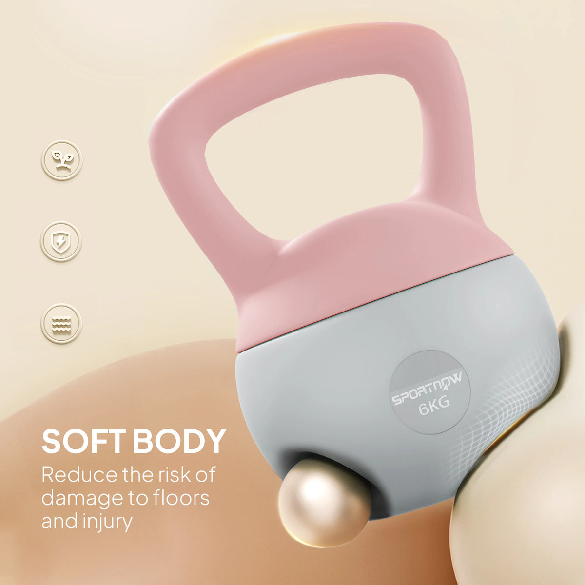 Soft Kettlebell, 6kg Kettle Bell with Non-Slip Handle for Home Gym Weight Lifting and Strength Training, Pink and Grey