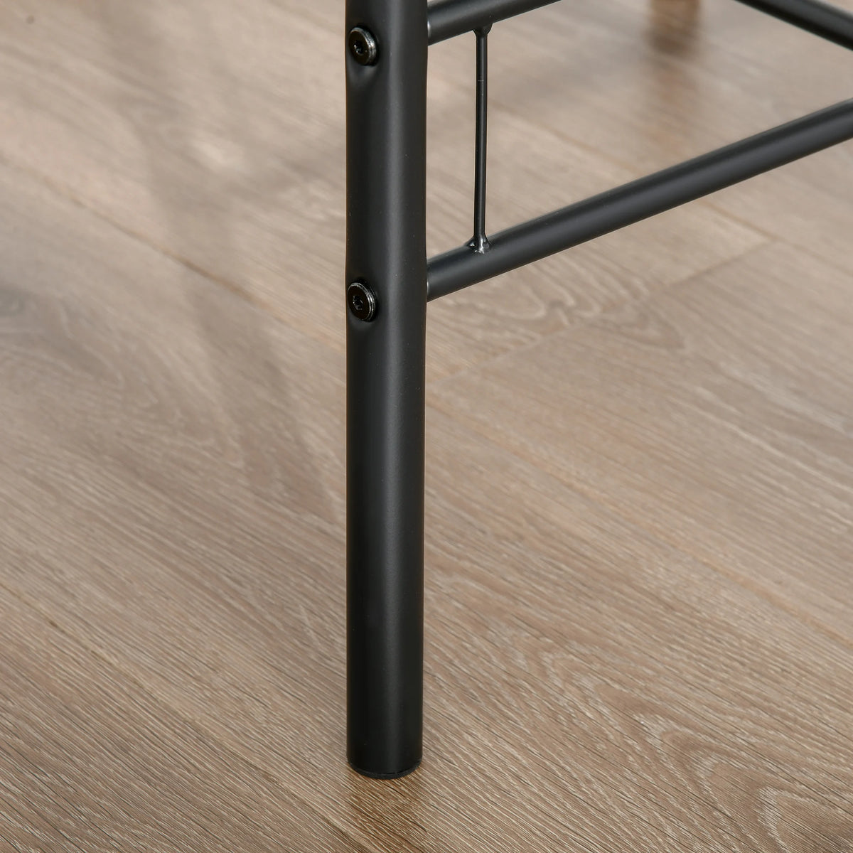 3 Piece Bar Table Set with 2 Stools and Storage Shelf Industrial Metal Frame Oak Tone MDF Water Resistant