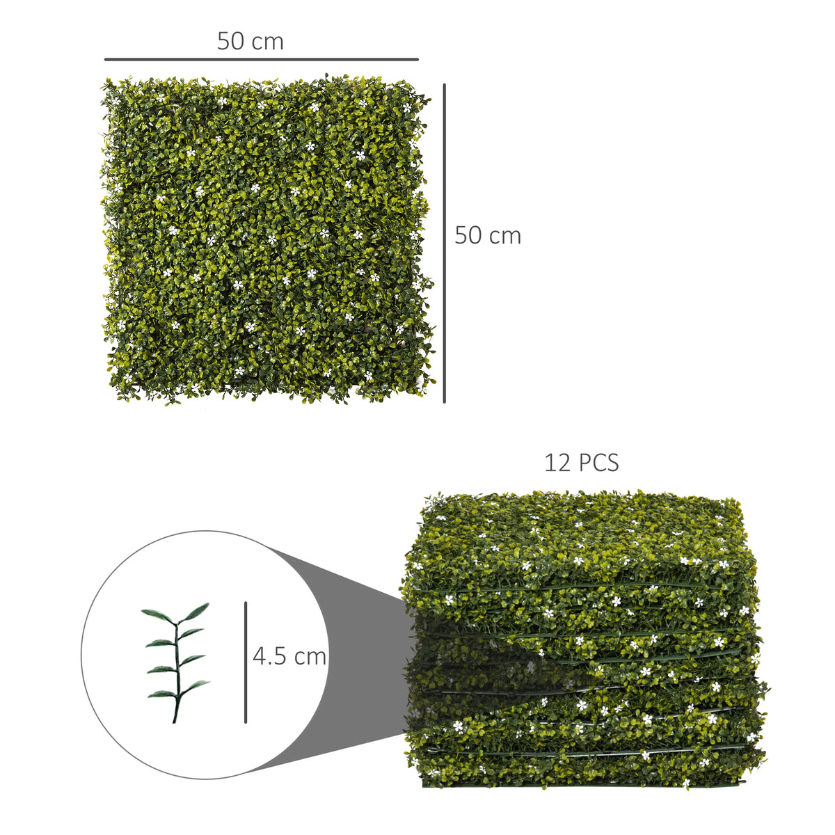 12PCS Artificial Boxwood Wall Panels 50cm x 50cm Grass Privacy Fence Screen Faux Hedge Greenery Backdrop
