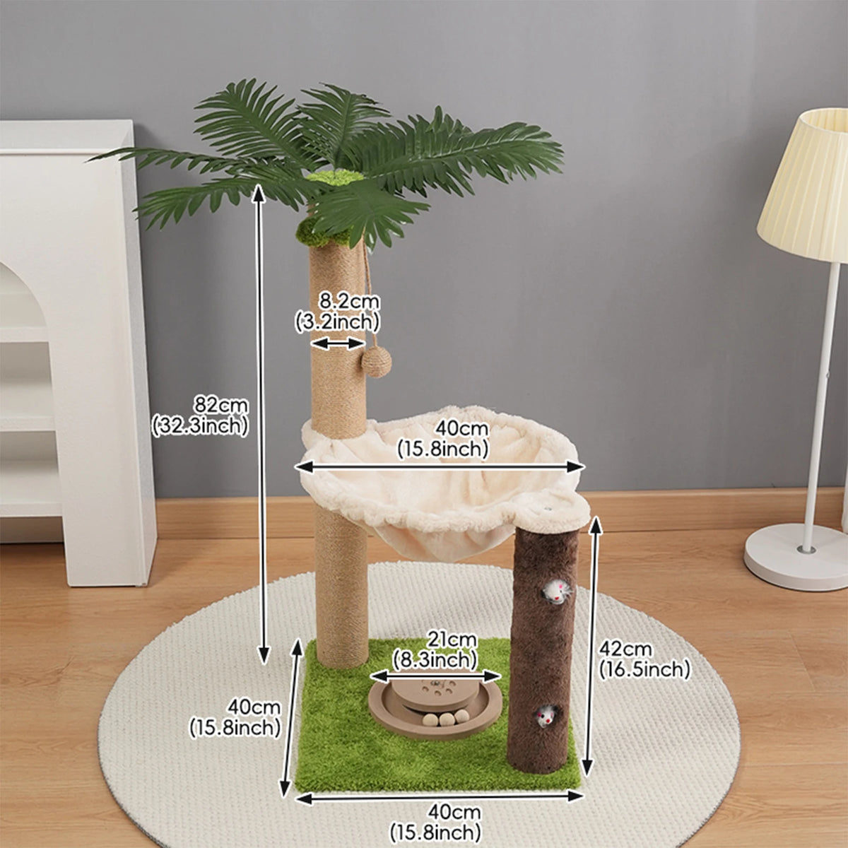 Palm Cat Tree 82cm Modern Scratching Post Climbing Tree Kittens Sleep Platform Sisal Strings