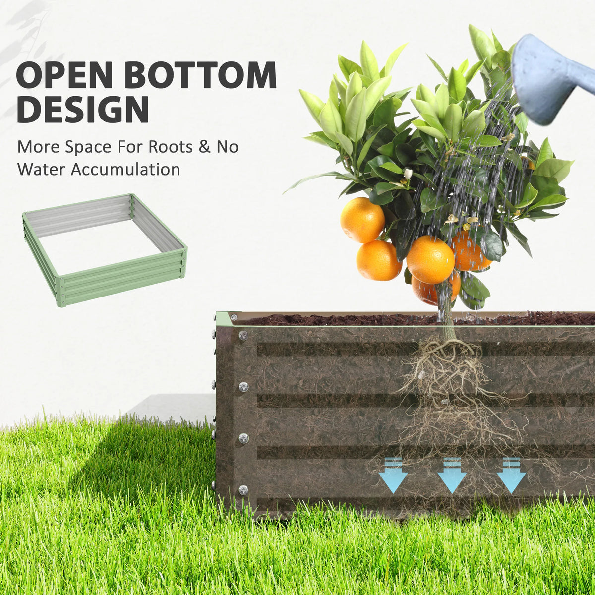 432L Square Raised Garden Bed, Galvanised Planter Box Outdoor with Open Bottom, Metal Raised Garden Bed Kit