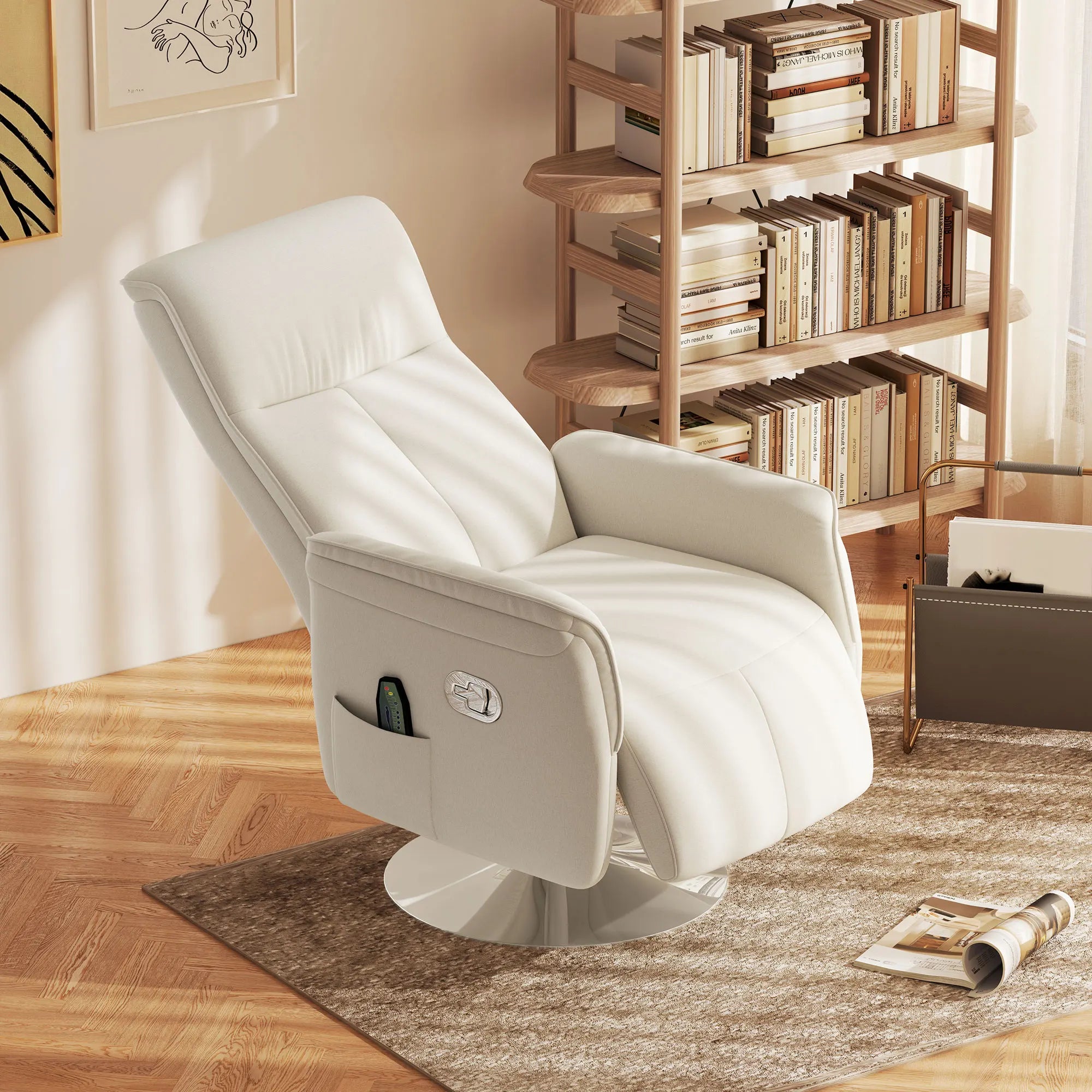 Cream White Massage Recliner Armchair with 10 Massage Points and Footrest | 135° Reclining Lounge Chair