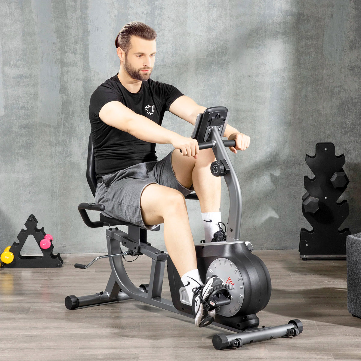 Exercise Bike with LCD Display, Stationary Bike with Quiet 8-Level Magnetic Resistance, Adjustable Seat and Backrest