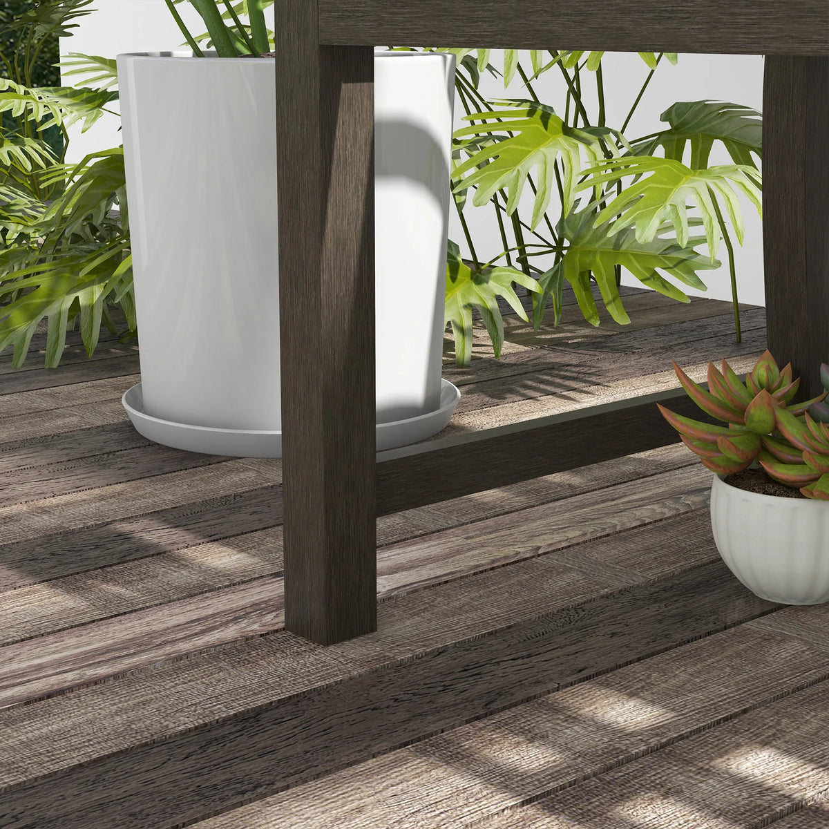 Garden Bench, Outdoor Metal Bench with Slatted Seat and Backrest, Curved Armrests