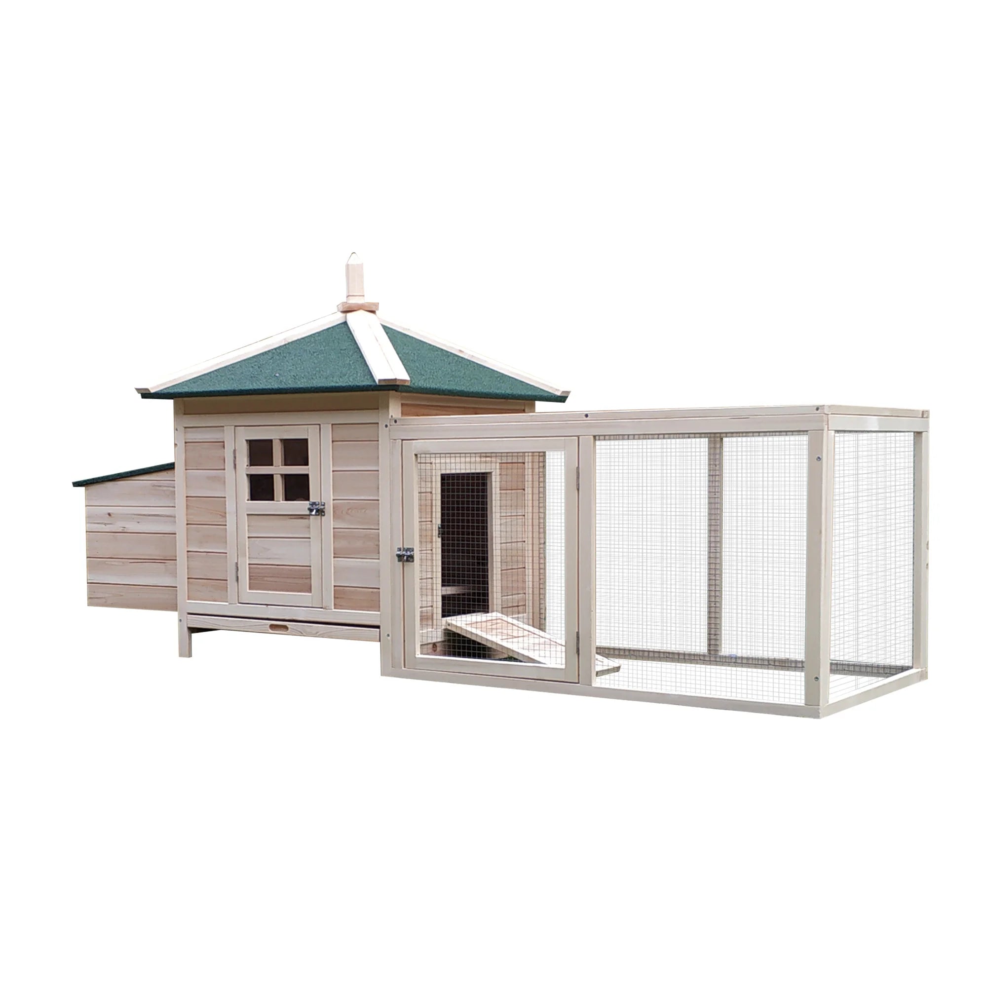 Chicken Coop with Run Nesting Box Openable Top Removable Tray and Lockable Doors Outdoor Hen House for Small Flocks