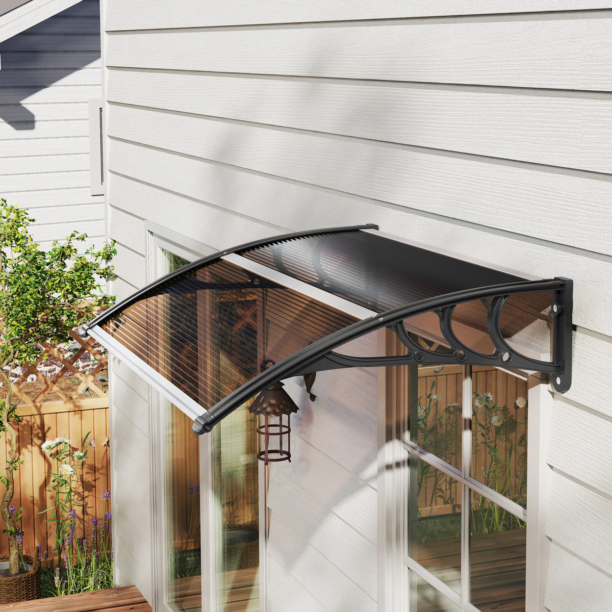 Outdoor Window Door Canopy with Awning, Porch UV Water Cover, Brown